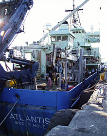 The research vessel (R/V) Atlantis at the dock in Guaymas, MeThe R/V Atlantis at the dock in Guaymas, Mexico.