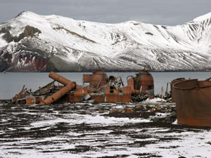 A closer view of the remains of tanks used for processing whale oil on Deception Island. (Photo by Jun Nishikawa, University of Tokyo)