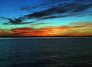 A fiery red sunset over Baja California as we head for Manzanillo, Mexico 