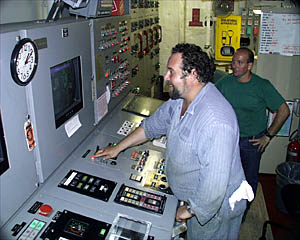 Pete Ferraro and Paul Vinitsky at work in the engine room. 