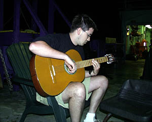 Sam relaxes on the back deck. We hope he’s working on writing the new Dive and Discover theme song.