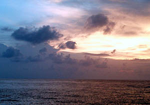 The view from R/V Melville today of dawn in the tropical Pacific Ocean. 