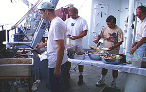 The first barbecue of the cruise, and George Pimentel cooks up a storm! The crew and scientists really look forward to ship events such as barbecues to add a little variety to the day.