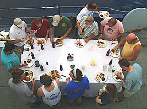 A bird’s eye view of the hungry crew and scientists enjoying the barbecue. Ahhhh, life at sea can be pretty nice!