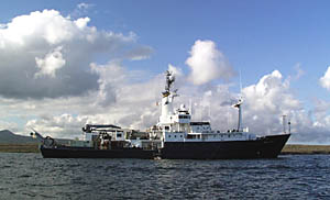 R/V Melville at anchor in Academy Bay, Santa Cruz Island, Galapagos Islands. 