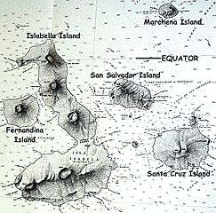 A physiographic map of the western Galapagos Islands with echo soundings made by the USNS Bowditch in 1942. 