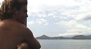 Greg Kurras keeps a look-out as we approach Tagus Cove on Isabela Island. 
