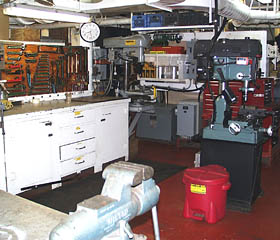R/V Melville’s machine shop is located on the 2nd Platform level, next to the science storage area.