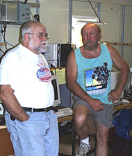 Ron (right) talks with Jim Charters, the Scripps shipboard computer technician in the Main Lab. on R/V Melville. Ron is the interface (or liaison) between the Scripps shipboard technicians and the ship’s crew, and the scientific party. 