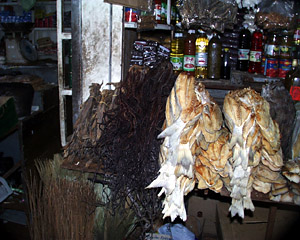 Not so fresh fish, but probably just as tasty. The Port Louis market sells dried sea life of many varieties, including this squid, octopus and fish.  