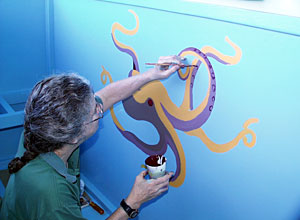 This octopus was among the creatures Chemist Chi Meredith and others painted on the “pool” today. Other organisms included shrimp, clams, a dolphin and a flying fish.  
