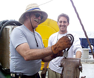  Gene Pillard and Todd Ericksen "terminate a wire." This involves making a loop on the end of the steel wire so that it can be easily attached to the dredge or deep sea camera.