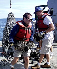  Chief scientist Mark Kurz is in his element sorting through the rock dredge with Rob Otto. 
