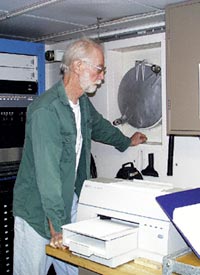 Dan Jacobson does the morning e-mail transmission using the SeaNet system. E-mails are sent out four times a day and the Dive and Discover material and photos are transmitted late each evening.  