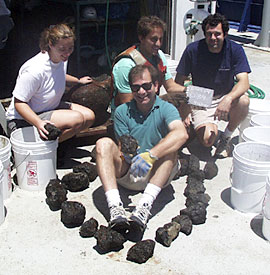  Mark Kurz (center), Kate Buckman, Todd Ericksen and Josh Curtice (clockwise) are being ‘rupicolous’ with dredge 39. 