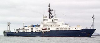  The R/V Roger Revelle, anchored outside Puerto Ayora.  