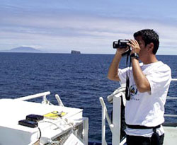Since joining the Revelle at Puerto Ayora, Francisco has spent much of his time doing the seabird study from the fore deck.