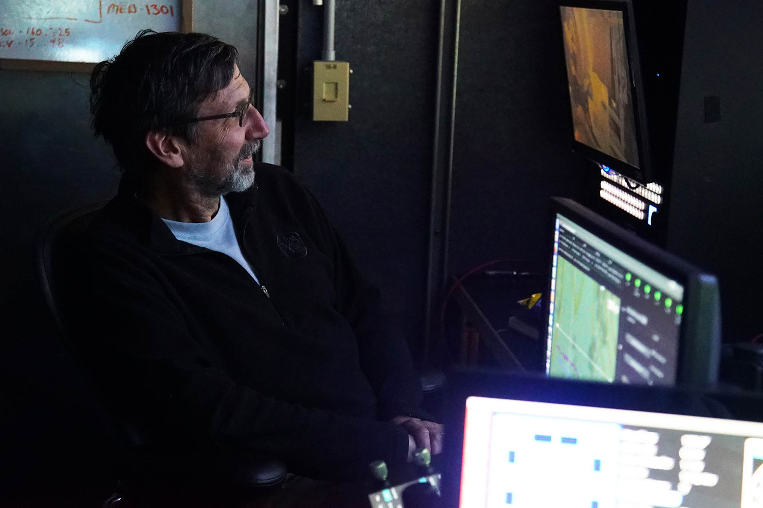 Jonathan Howland sits in the navigator’s chair during a recent Jason dive.