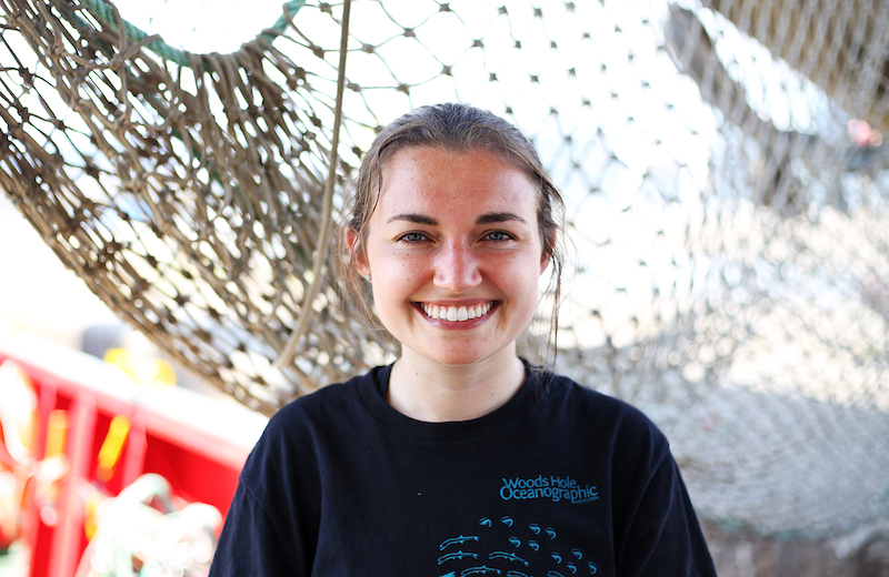 WHOI guest student Helena McMonagle aboard the Sarmiento de Gamboa. Photo by Marley Parker, @Woods Hole Oceanographic Institution